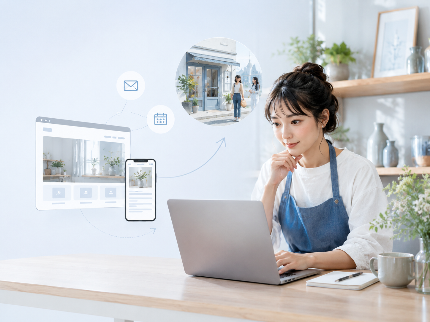 ホームページを活用してお店の魅力を届けるイメージ